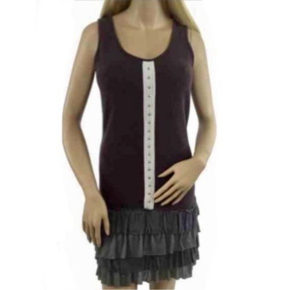 Vtg NWT Brown Tiered Ruffle Hem Drop Waist Mini Dress| Coquette Grunge Fairycore - Picture 6 of 8